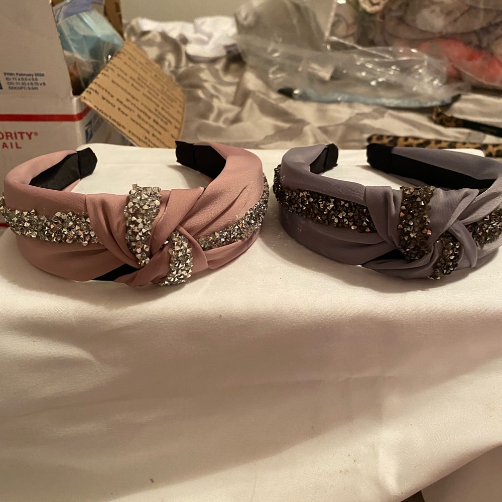Chic Rhinestone Embellished Headbands in Pink and Gray